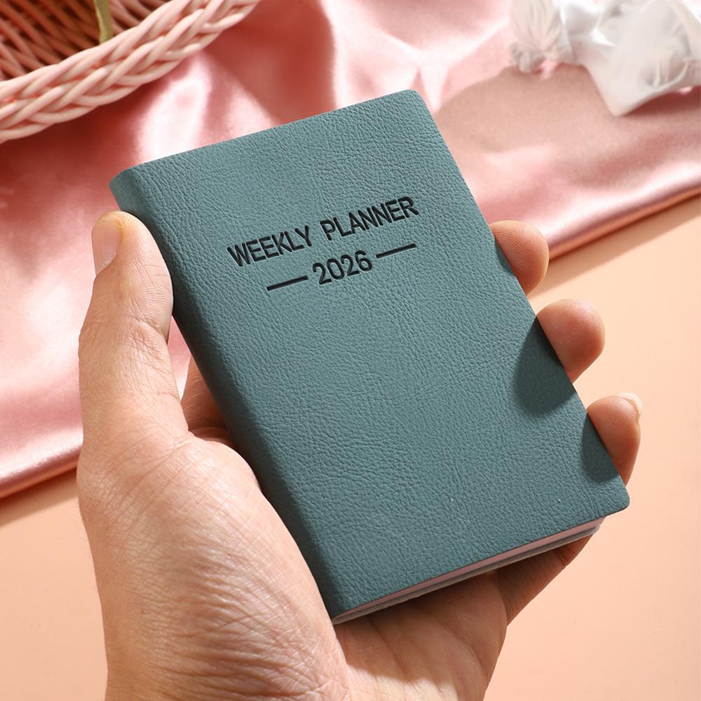 

1pc 2026 Daily Plan Book A7 Specification, Morandi Color PU Cover Schedule Book, 64 Sheets 128 Page Thin Weekly Calendar Book темно-зеленого