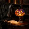 Resin Lamp for Bedroom Stained Glass Halloween Pumpkin Table Lamp, USB Powered Night Light with Dark Academia Desk Decor Warm Glow, Gothic Desktop