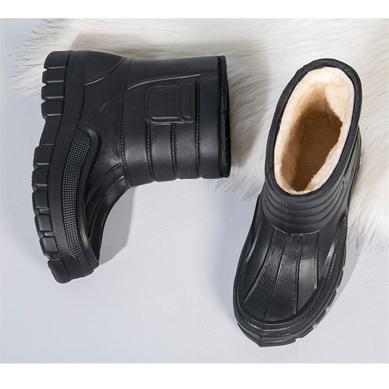 Rain Shoes Men's Short Tube Low Top Rain Boots Antiskid Car Wash Water Shoes Rubber Shoes Waterproof Plush Cotton Warm Water Boots