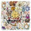 50 Retro Mechanical Clock Stickers - Nostalgic Art Style, Waterproof Decor for Suitcases