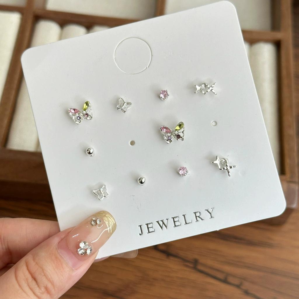 6-Piece Set Of Stud Earrings, Mango Chain Design Ear Buckle Earrings, Temperament Versatile Planet Zircon Earrings.