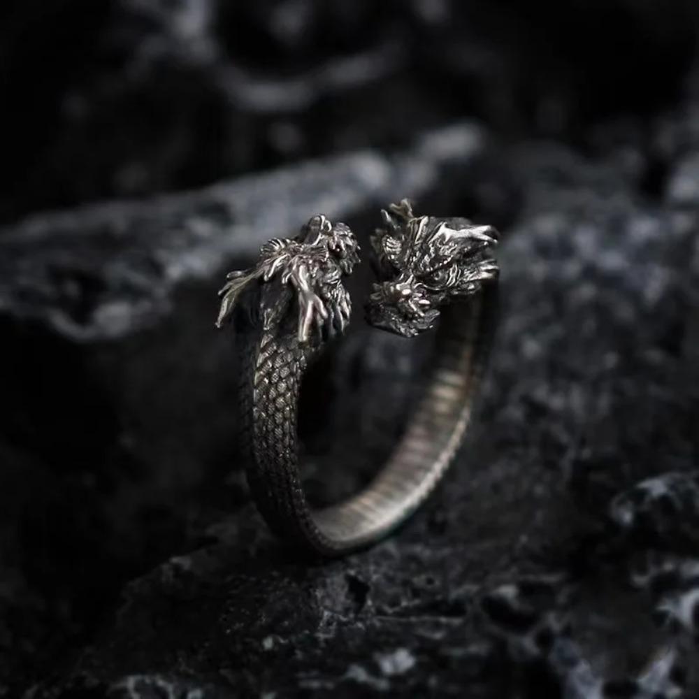 Nuevo Anillo Retro Personalizado Dominante de Dragón de Dos Cabezas para Hombres y Mujeres Punk Ajustable Hip Hop Rock Accesorios Simples