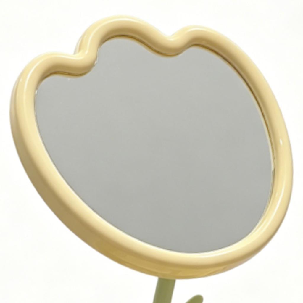 Makeup Mirror Desk Rotating Flower Shaped Clear Imaging Tabletop Vanity Mirror for Office Bedroom Yellow