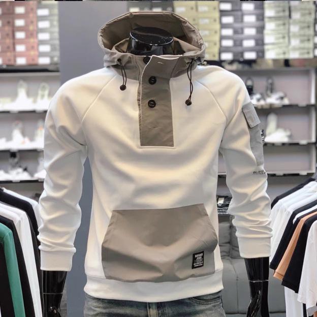 Men’s 2024 Half-Button Hooded Sweatshirt: Trendy Spring/Autumn Splicing Jacket