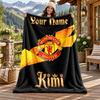 FC Manchester Custom Name Flannel Blanket Personalized Soft Warm Plush Throw Blanket Customized Gift for Family Friends