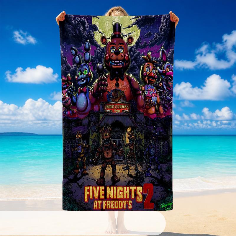 Quick Dry Beach Towel Five Nights At Freddy’s Pattern, Lightweight Absorbent Towel for Pool Beach Vacation Use