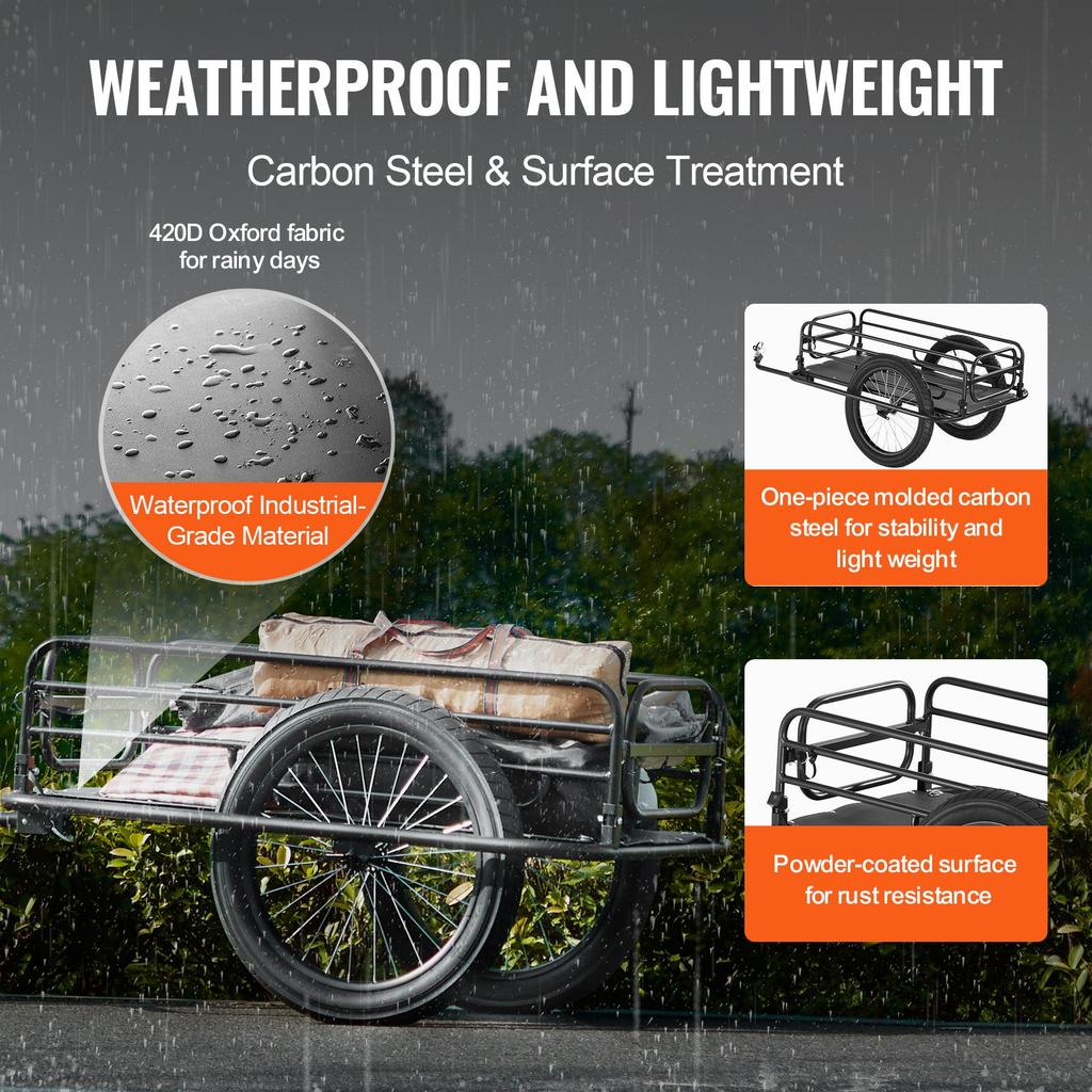 VEVOR Bike Cargo Trailer, 275 lbs/124.7 kg Load Capacity, Heavy-Duty Bicycle Wagon Cart