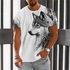 New Fashion Men's Crew Neck Short Sleeve T-Shirt with 3D Wolf and Dragon Print, Men's Casual Sports Streetwear Top