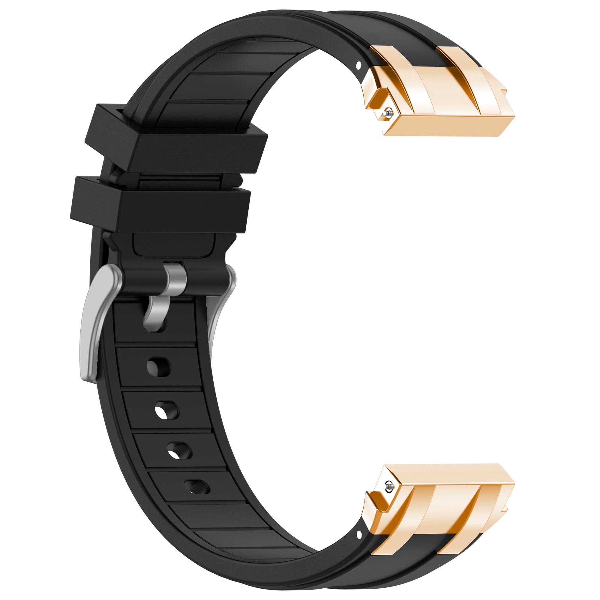 

For Xiaomi Redmi Watch 5 Active/Huawei Watch GT 5 46mm Watch Band 22mm Royal Oak Style Silicone Strap Gold Metal Buckle Black