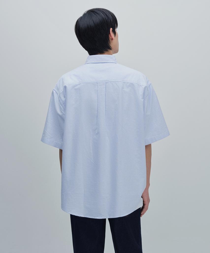 MUSINSA STANDARD Striped Oversized Oxford Short Sleeve Shirt [Sky Blue Stripe]