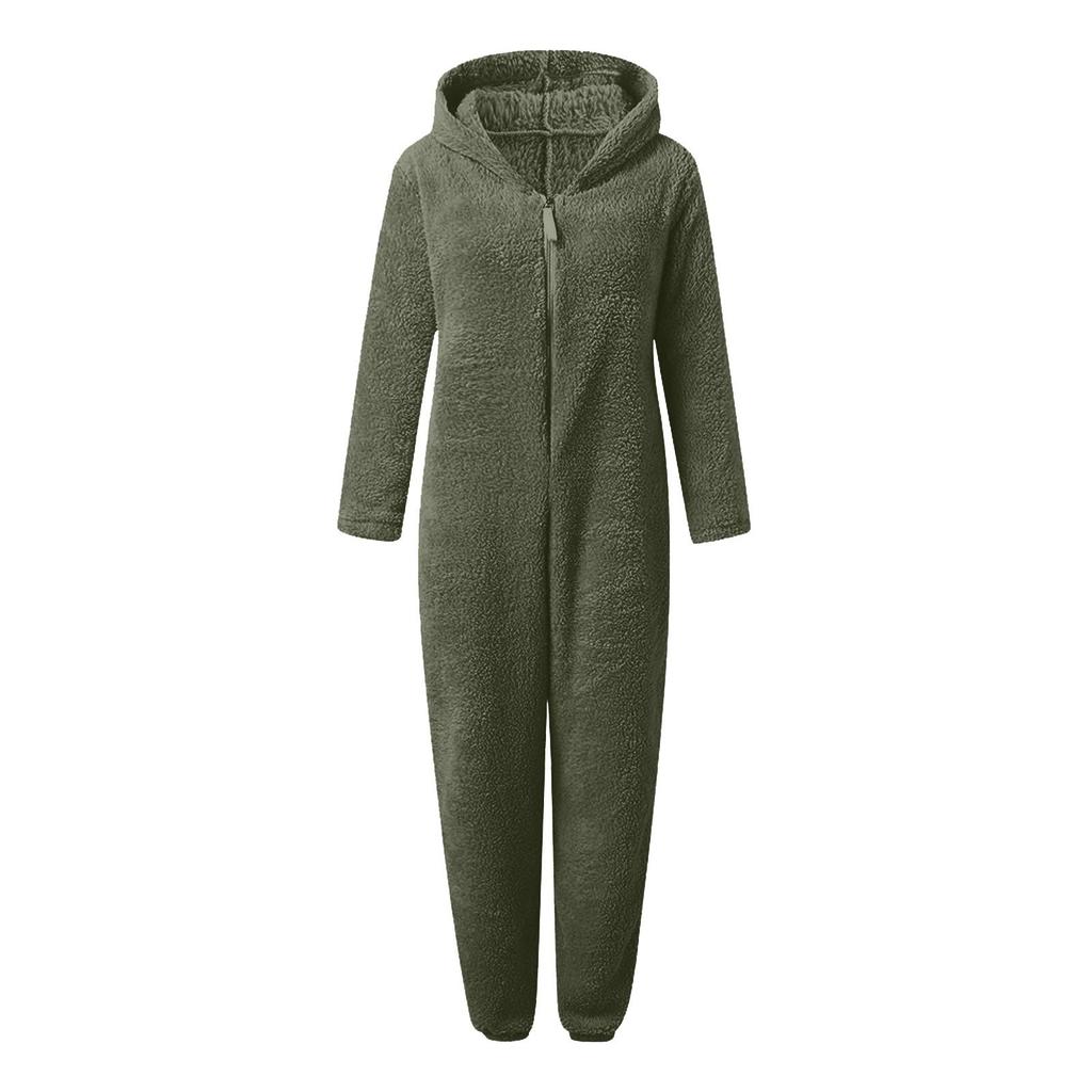 Damenmode Farbe Haus Plüsch Warm Kapuze Lässig Schlafanzug Weich Und Bequem Overall