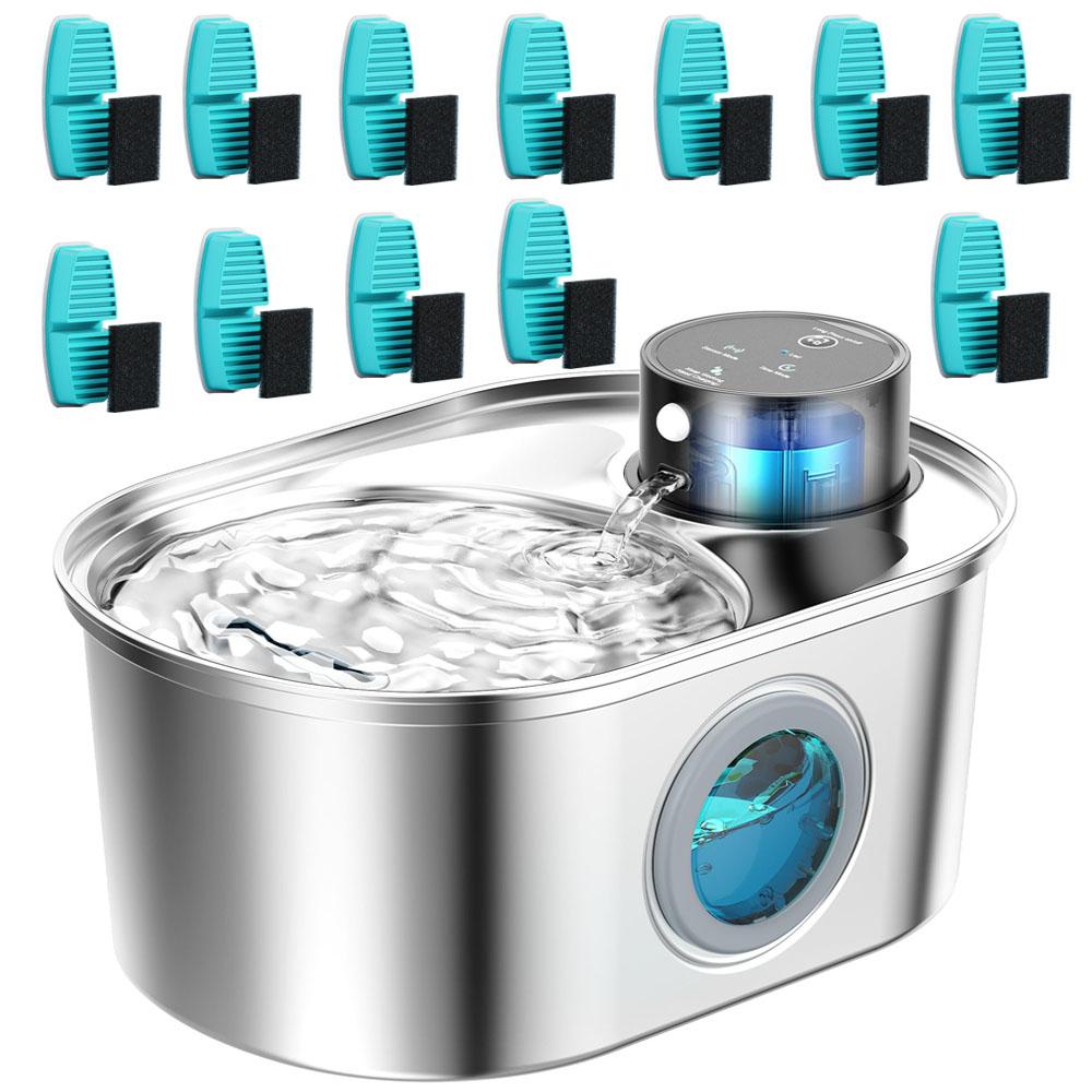 108oz/3.2L Stainless Steel Wireless Cat and Dog Drinker Rechargeable Automatic Pet Drinker Water Fountain Motion Sensor Bowl