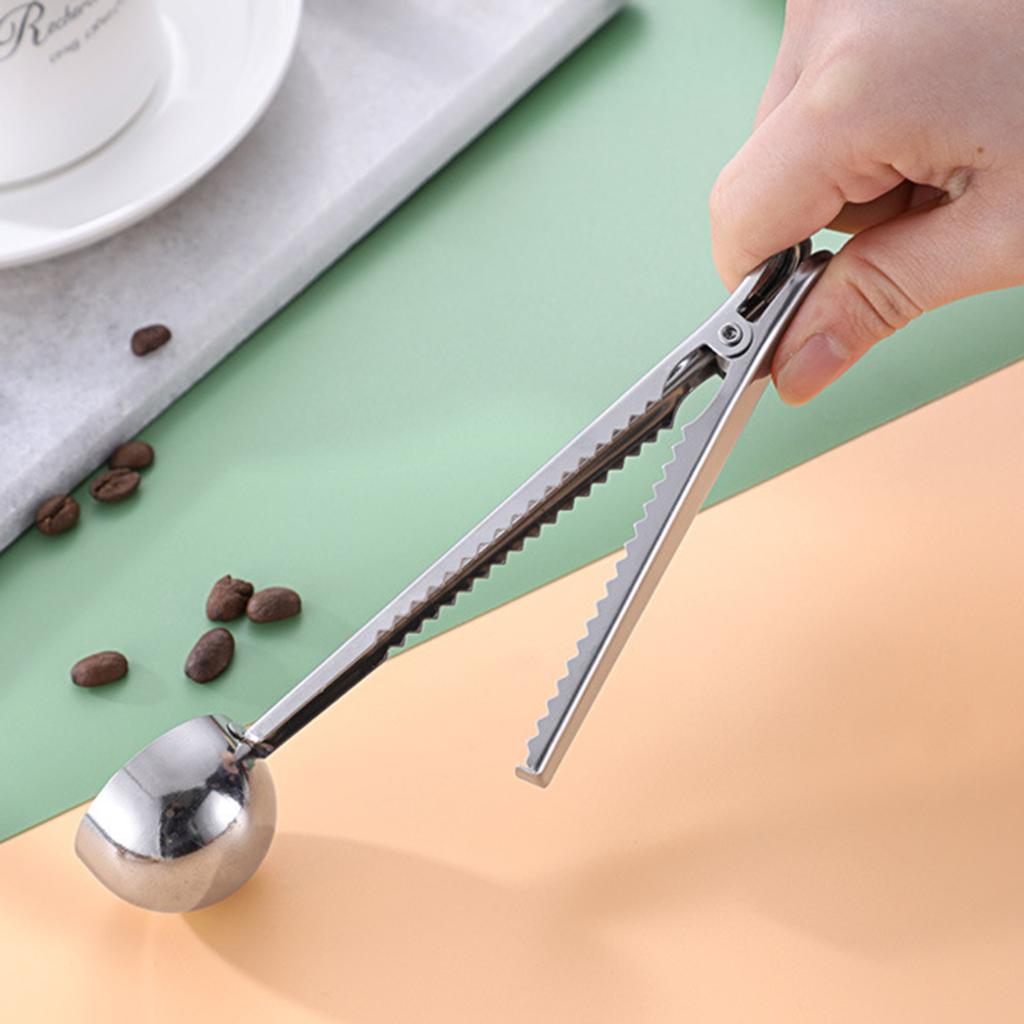 Stainless Steel Coffee Scoops Clip Tablespoon with Multifunctional Sealing Bag Clip for Ground Coffee and Beans