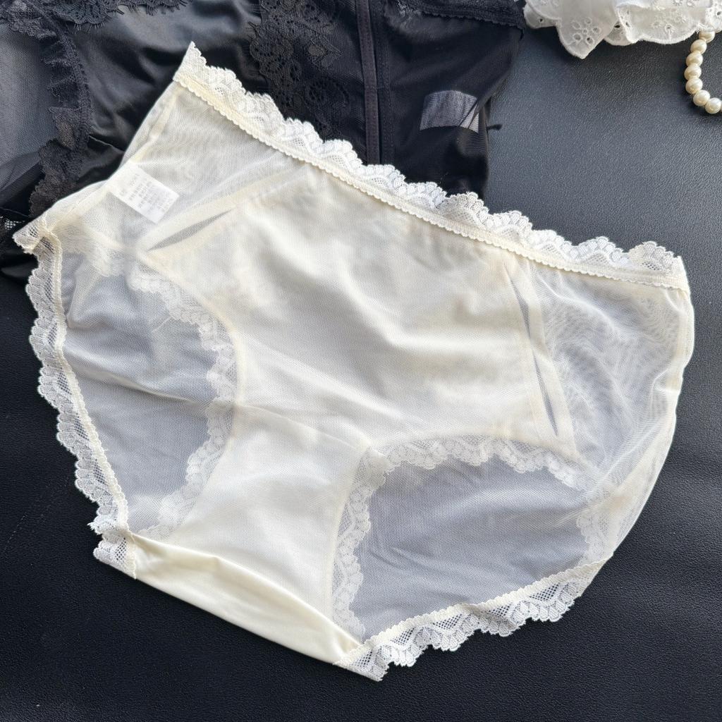 Ladies Summer Light Luxury Satin Ice Screen Sexy Mid Waist Triangle Briefs