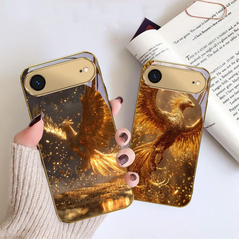 Luxurious Golden Bird For IPhone 17Pro Max 16 17 Pro 15 Pro 14 13 Plus 12 Mini 11Pro Max XR 16E 17Air Golden glass phone case