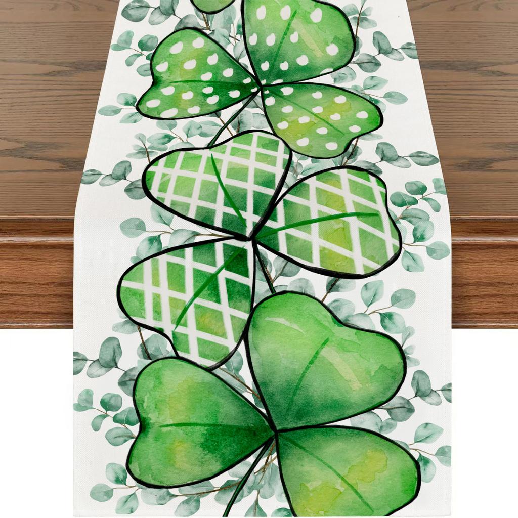 St. Flaga Stołowa Dzień Świętego Patryka Dekoracja z Koniczyną Szczęścia Długi Obrus Dekoracja Atmosfery Restauracji Podkładka Stołowa