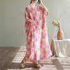 V-neck Retro Long Skirt Cotton Linen Dress for Women