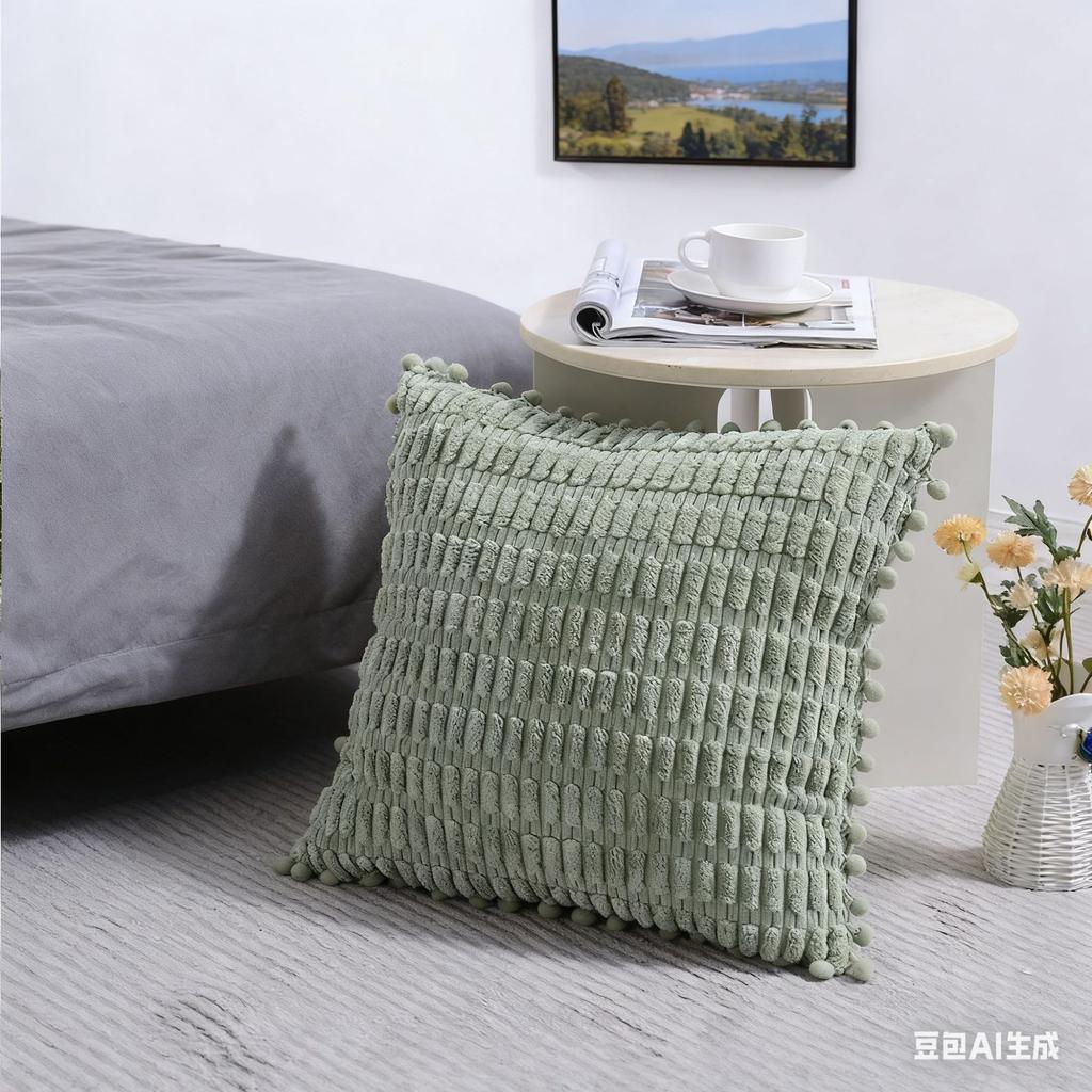 Pelzkugel Kissen Einfarbig Plüsch Kissenbezug Cord Büro Kissen Sofakissen Heimdekoration