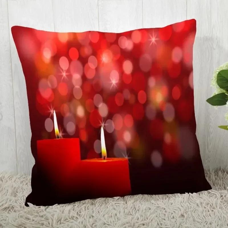 Home Decoration Bedroom Bedside Pillow Cover Christmas Candle Square Cushion Cover Living Room Sofa Pillow 40x40cm