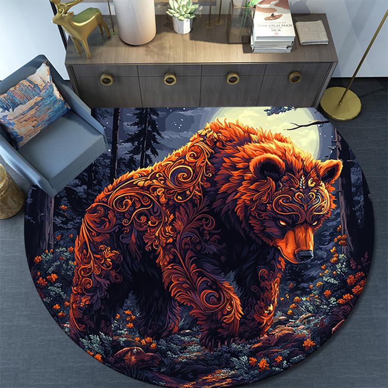 Golden Bear Round Area Rug,Carpet Rug for Living Room Bedroom Sofa Playroom Decor,Non-slip Floor Mat