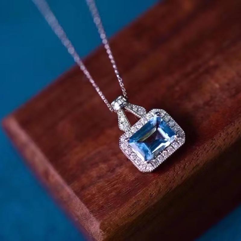 S925 Sterling Silver Aquamarine Handbag Necklace with Zirconia - Elegant Women's Clavicle Chain Accessory