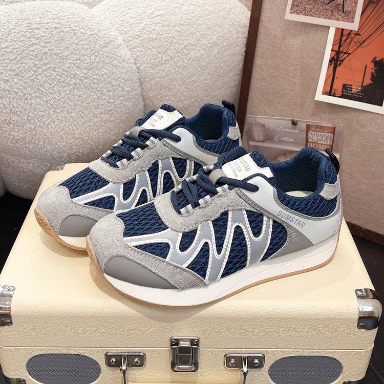 

Leather mesh platform sports casual shoes women s 2025 summer new breathable outdoor hiking shoes jogging shoes 35
