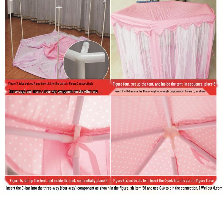 Children's Indoor Pink Hexagonal Princess Tent with Pointed Top