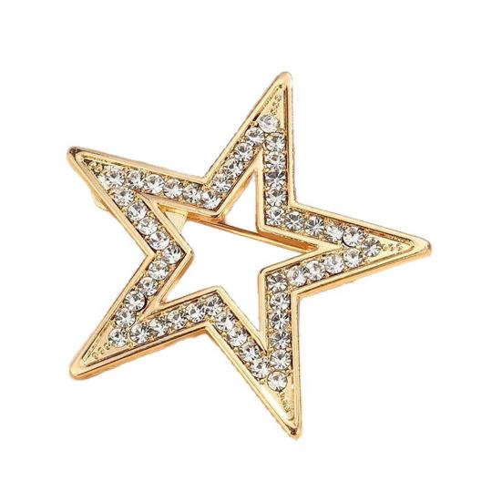 Zinc Alloy Brooch Pin Star Shape Lapel Badge with Rhinestones Inlaid Decorative Outfit Pin