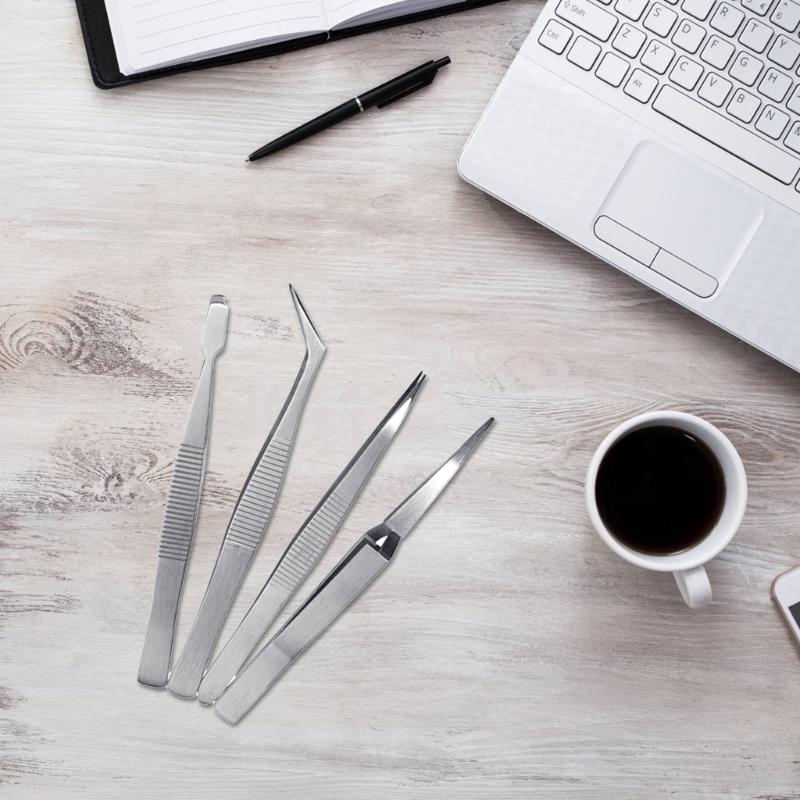 4-Piece Tweezers Set Stainless Steel Self Locking Hobby Tweezers for Craft/Jewellery/STAMPS/Model Making Professional