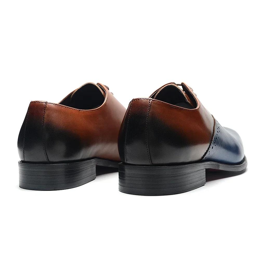 Hochwertige Herren-Hochzeitsschuhe Echtes Leder Spitzschuh Schnürschuhe Braun Blau Party Dinner Oxfords Formelle Schuhe für Herren
