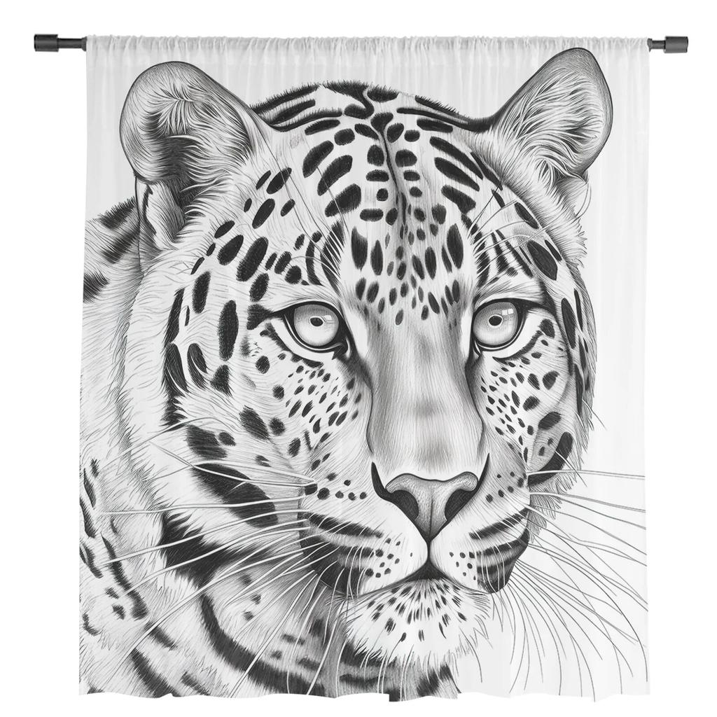 Tiger Head Sheer Curtains For Living Room Bedroom Tulle Curtain For Kitchen Voile Curtain Blind Panels
