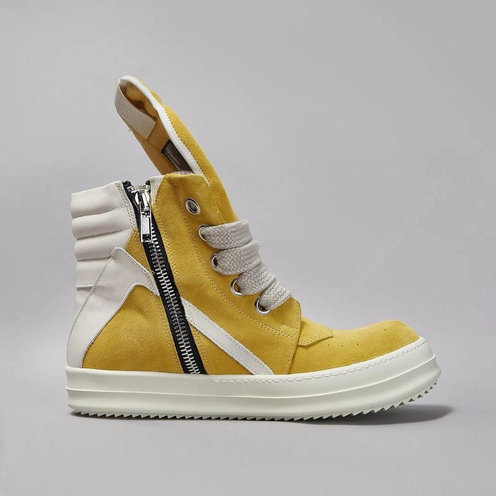 Brand Men Boots R-o Women Sneaker Yellow Suede Casual Shoes High Top Shoe Ankle Boot Leather Zipper Thick Sole Flat Sneaker