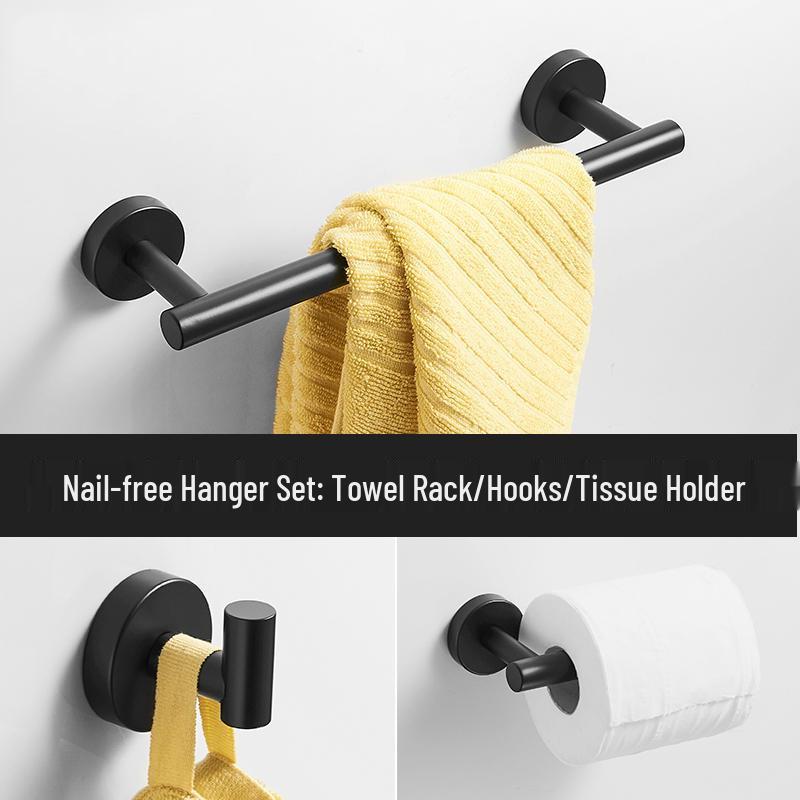 Stainless Steel Bathroom Set: Black Brushed Towel Rack, Coat Hooks, Toilet Paper and Tissue Holder, Towel Ring - Euro-American Style.