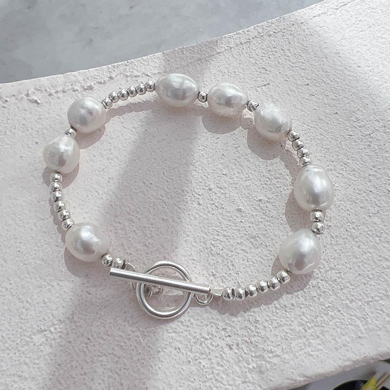 Hot Sell Simple Design Natural Baroque Freshwater Pearl Stainless Steel Female Charm Bracelet  For Women Gifts Cheap