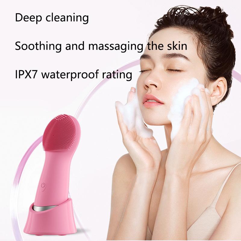 Elektrisches Gesichtsreinigungsinstrument Porenreinigung Schallvibration Massage Silikonbürstenkopf Gesichtsreiniger IPX7 Wasserdicht