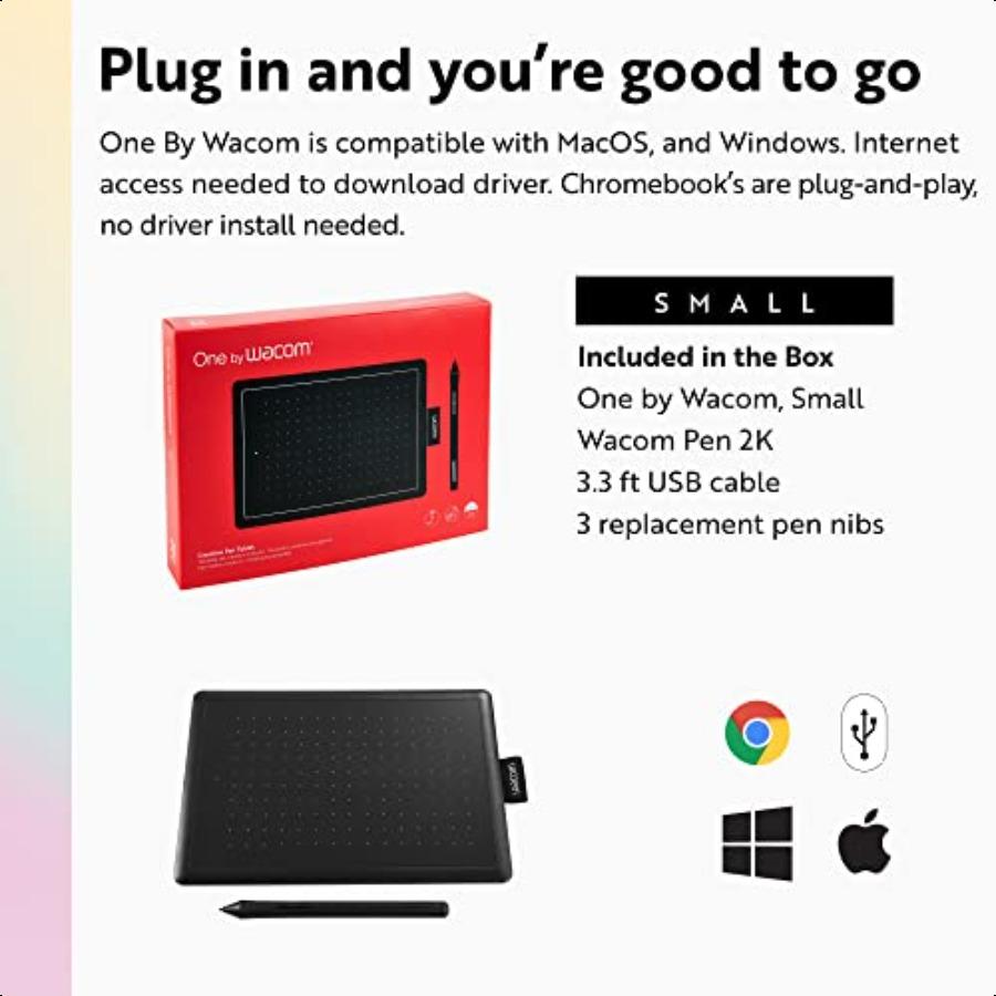 One by Wacom Small Graphics Drawing Tablet 8.3 x 5.7 Inches Portable Versatile for Students and Creators Ergonomic 2048 Prure S