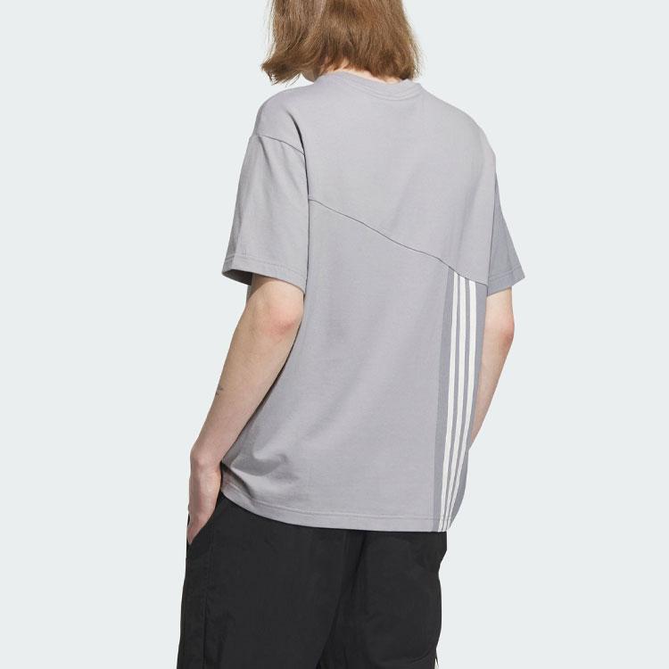 Adidas Originals Graphic Short Sleeve Tee with Trefoil Logo and Three-Stripes Color Block Unisex Tops Aluminum-Grey IU4808