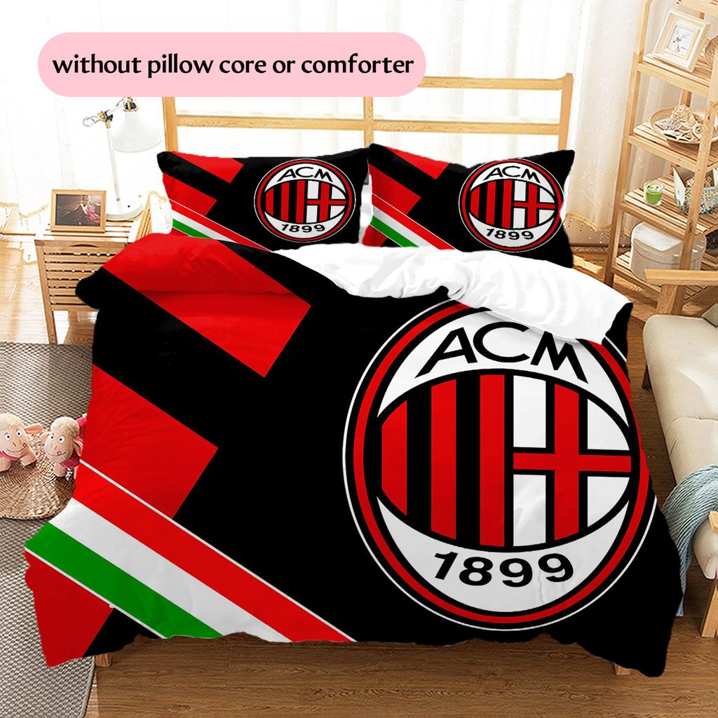 AC Mailand Fußballverein Muster Bettwäsche Bettdecken-Set Heimdekoration Geschenk (1 Bettbezug + 2 Kissenbezüge (ohne Füllung))