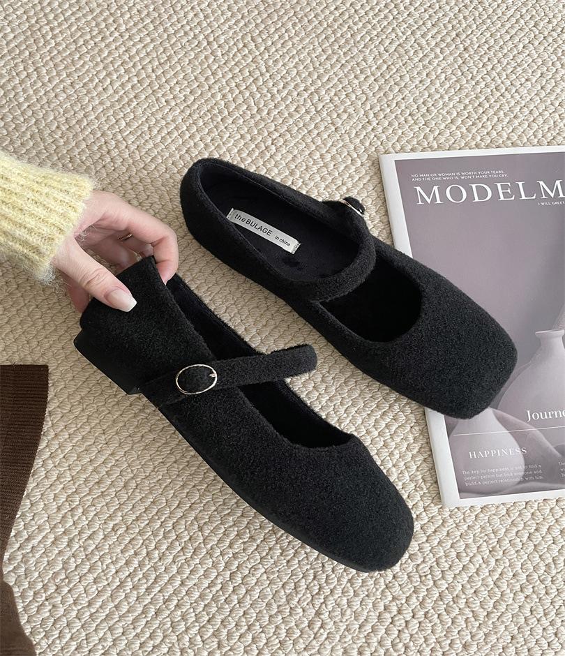 Flat-bottomed Korean Version of Mary Jane Single Shoes Women's Shoes 2025 New Autumn and Winter Black Gentle Versatile Plush Shoes