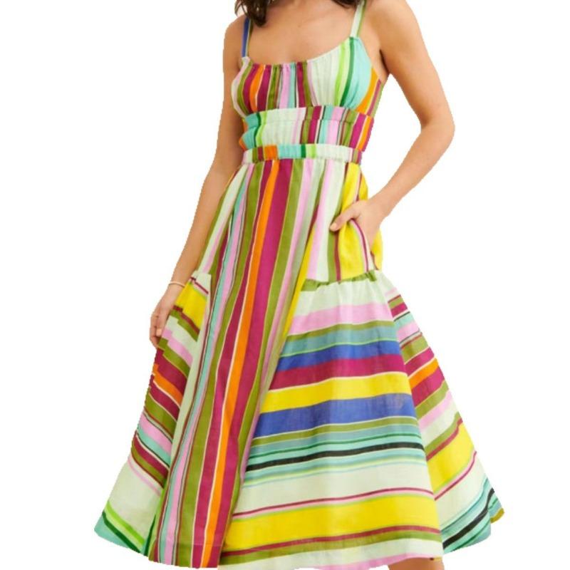 Damen Neckholder Kleid Böhmisch Urlaub Rückenausschnitt Fransen Schnürung Tasche Swing Kleid