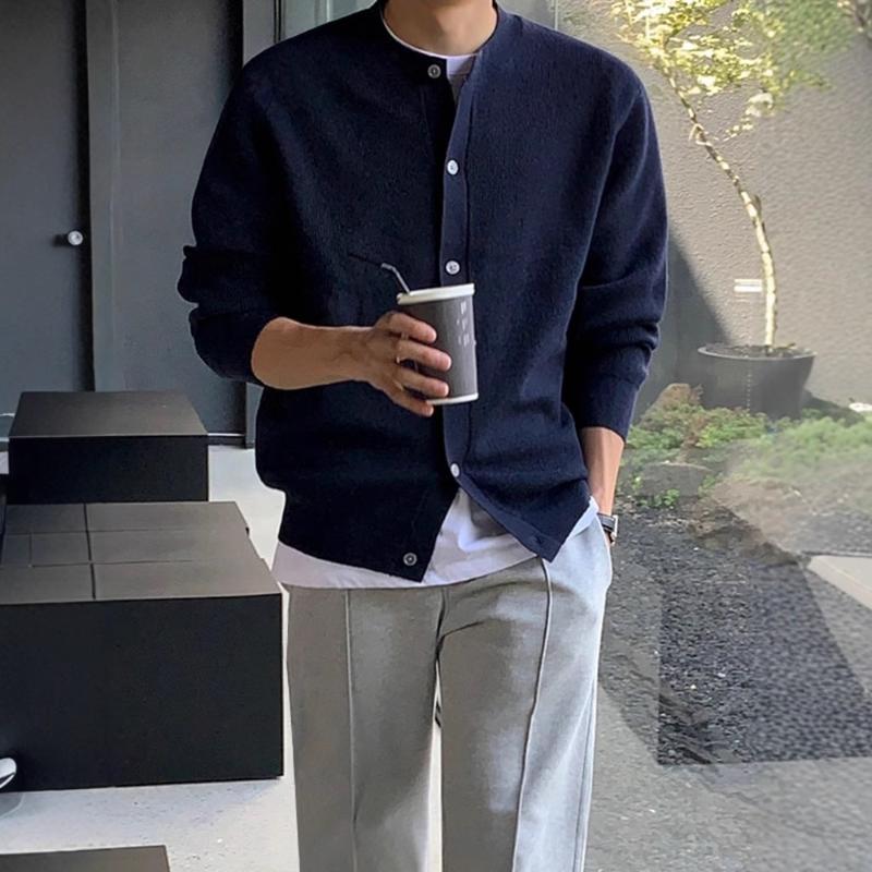 Knitted Cardigan Long Sleeve T Shirt Mens Spring Autumn Winter Korean Style Trendy High Grade Sweater Loose Casual Coat