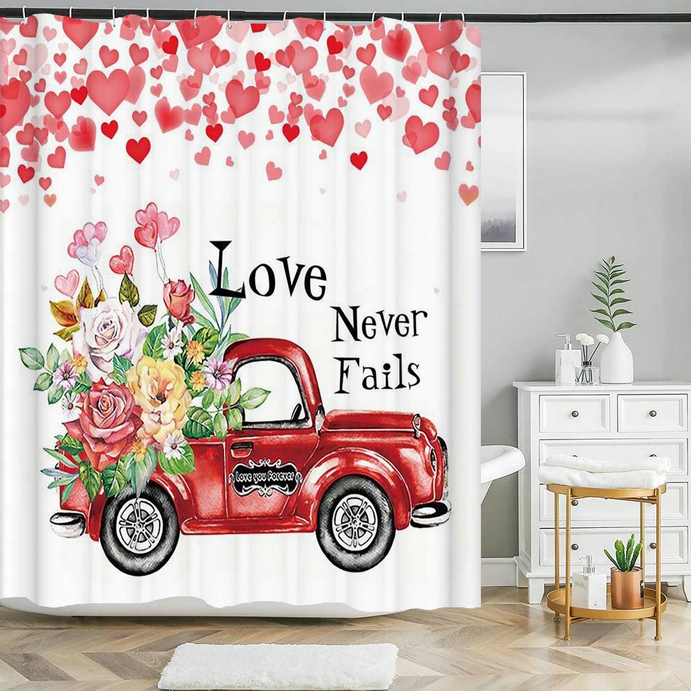 Perfume Bottle Flower Shower Curtain Set Black White Stripes Fashion Girl Woman Bathroom Decor Polyester Bath Curtains Hooks