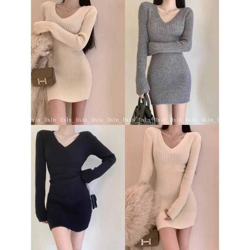 2026 Spring/Autumn Women's Slim-Fit Knit Dress - Hip-Hugging Inner Layer Sweater with Short Skirt Design