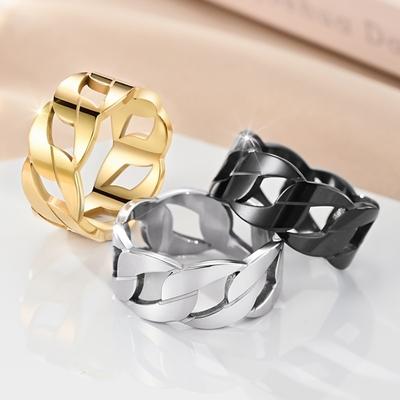 Titanium Steel Ring Hand Popular Rock Chain Engraved Finger Ring Zircon