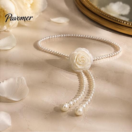Elegant Flower Waistband Camellia & Faux Pearl Waist Belt for Women, Adjustable Belt, Accessory Chain, Wedding Dress Bridal Party Daily Wear Fashion