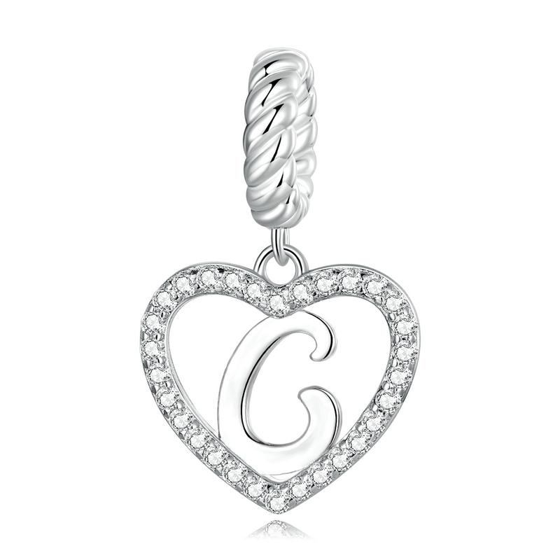 

Bamoer 925 Silver Delicate Heart Pendant Letter A to Z Charms fit for DIY Bracelet & Necklace Alphabet Beads