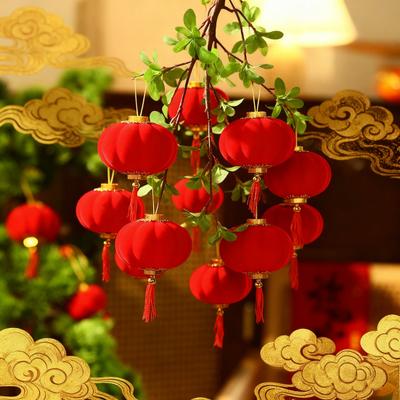 Flannel Chinese New Year Lantern Mini Red Lucky Hanging Lanterns with Tassel for Spring Festival Party Wedding Supplies