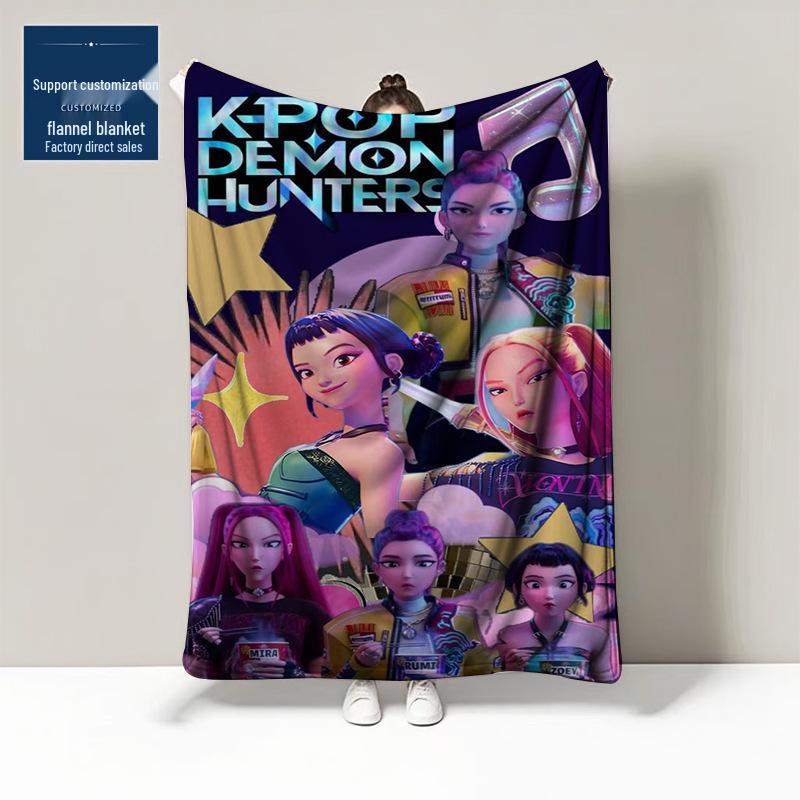 K-POP Demon Hunter Team Flannel Blanket – Custom Pattern Air Conditioning & Leg Cover Blanket