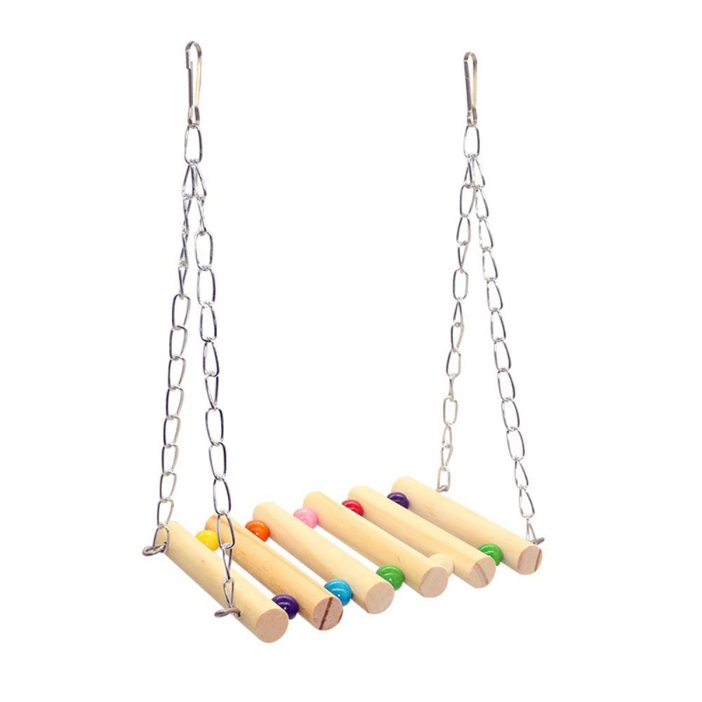 8Pcs Set Wood Parrot Set Bell Perch Swing Combination Bird Toys Hanging Hammock Stand Pole Parrot Training Toys for Parakeet