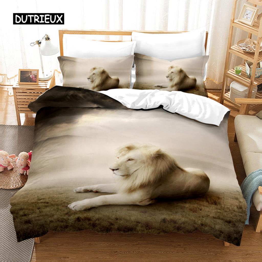 Lion Duvet Cover 3D African Wildlife Bedding Set for Kids Girls Soft Microfiber Quilt Cover with Zipper Closure